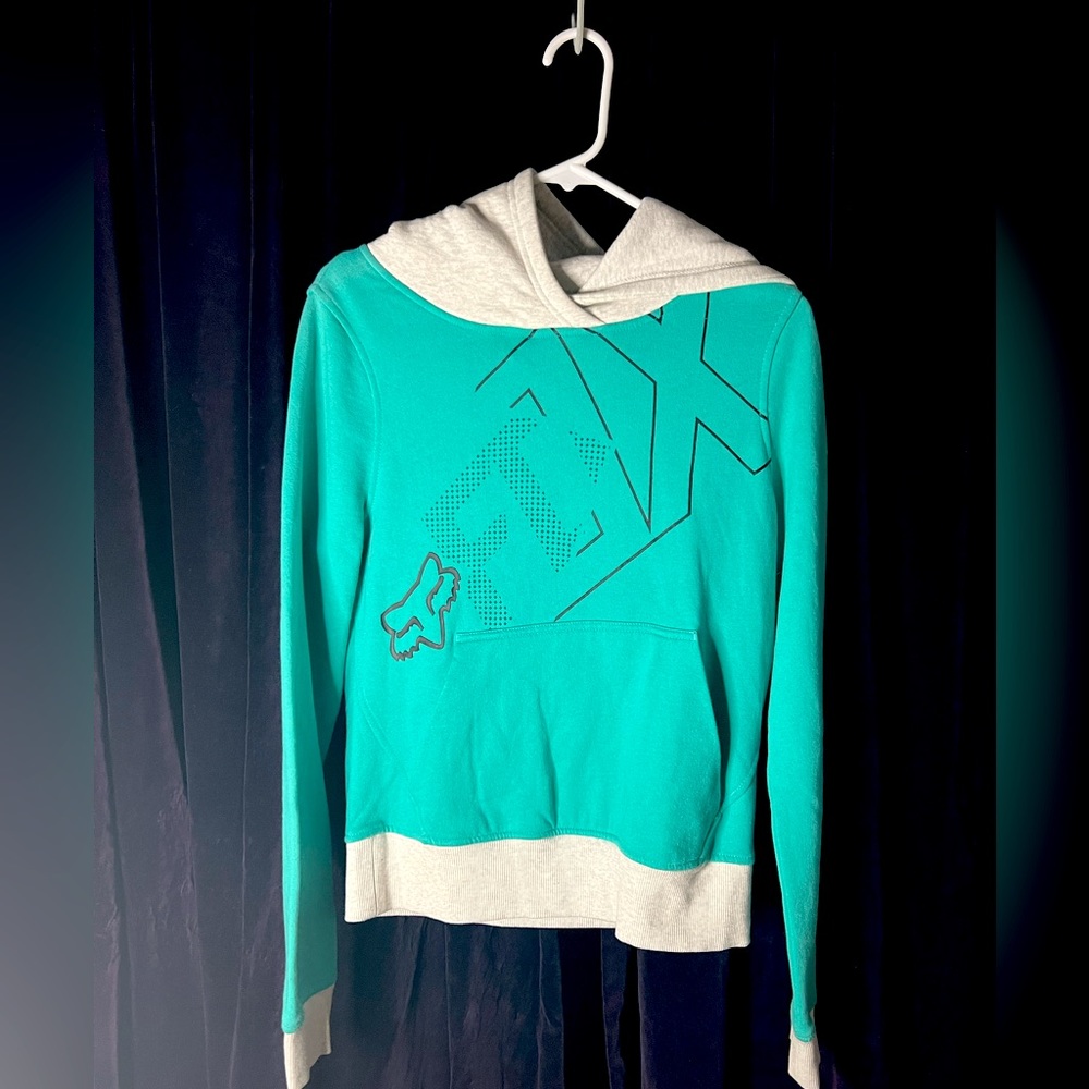 Fox Hoodie•S• teal/light heather gray• NOT WORN• Tags on•